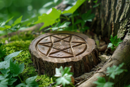 A wooden cross with a symbol of a star on it
