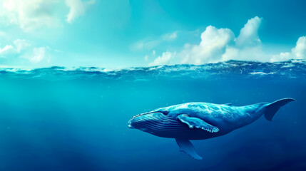 Underwater grace: majestic whale swimming