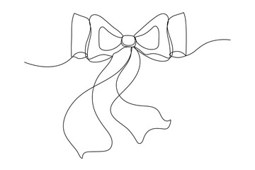 Continuous one line woman hair bow icon isolated. Vector hair accessory sketch illustration. 