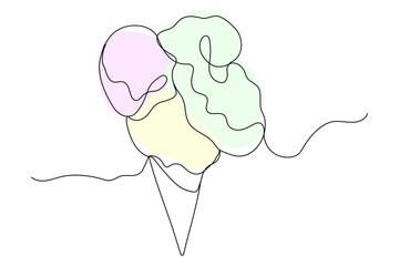 Continuous line  ice cream balls icon isolated. Vector one line sweet ice cream illuustration.