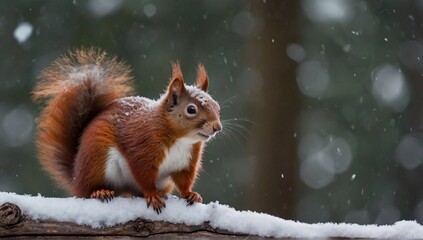 Squirrel on a tree in winter