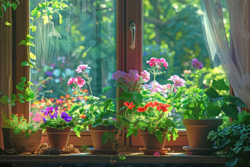 Sunny Serenity: Blooming Window Garden