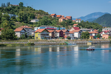 Fototapeta na wymiar House over Drina river in Visegrad town, Bosnia and Herzegovina