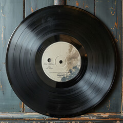 vinyl record on wooden textured background