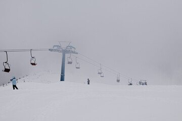 Dragobrat, Ukraine. March 18, 2024. In the morning, the village was heavily covered with snow....
