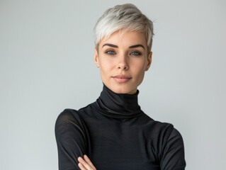 Attractive woman with a fashionable hairstyle in stylish sportswear. Fashion and beauty, active lifestyle and sports.