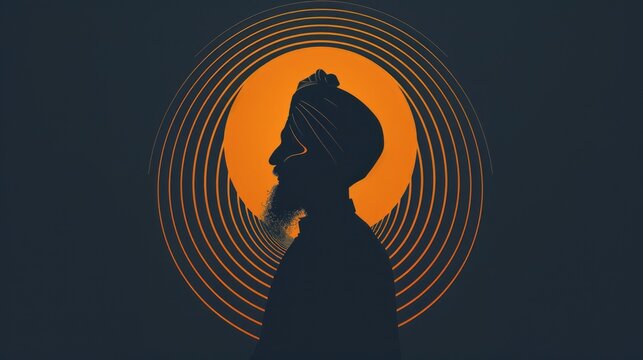 Sikh Guru Silhouette with Radiant Aura Background