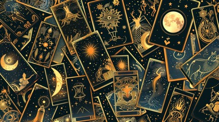 Mystical Oracle Card Spread with Unique Symbols