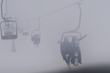 Dragobrat, Ukraine. March 18, 2024. In the morning, the village was heavily covered with snow....