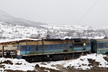 Yasinya, Ukraine. March 19, 2024. It snowed heavily in the morning. Having climbed the mountain, an...