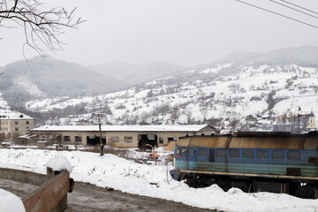 Yasinya, Ukraine. March 19, 2024. It snowed heavily in the morning. Having climbed the mountain, an...
