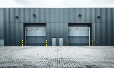 A production building with rolling industrial gates