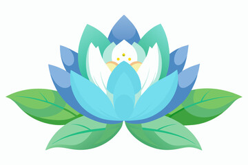 light blue lotus flower with white and green lilacs