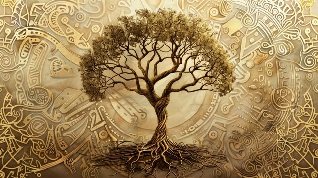 Tree of Life Intertwined with Past Lives Tapestry