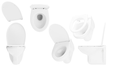 Modern White Ceramic Toilet in Various Angles on Black Background