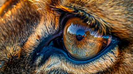 Close-up of animal eye reflecting nature