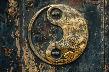 A gold and black symbol of yin and yang