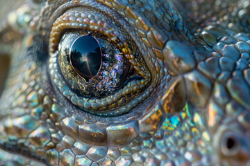 A close up of a lizard's eye with a hole in it