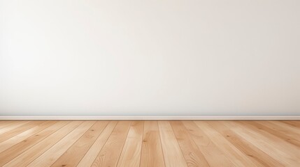 Empty room with wooden floor and white wall.