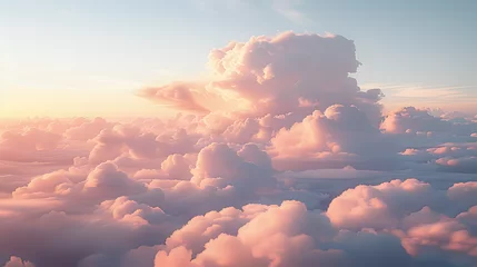 Fotobehang Clouds background in soft, warm, pastel and neutral colors. Aesthetic minimalism wallpaper for social media content. View of sky above clouds. Serene, calming backdrop. Tranquility and simplicity. © Prasanth