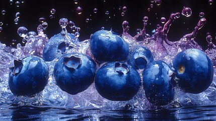 Blueberries in water splashes. 3d rendering, 3d illustration.