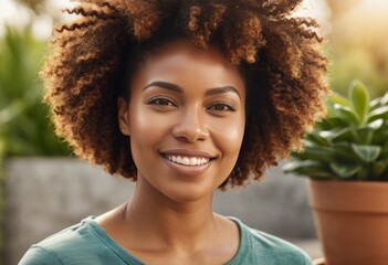 A woman enjoys gardening on her balcony, surrounded by plants and fresh air, highlighting her green thumb and love for urban gardening.