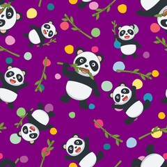 Cute Panda seamless pattern with purple background for kids