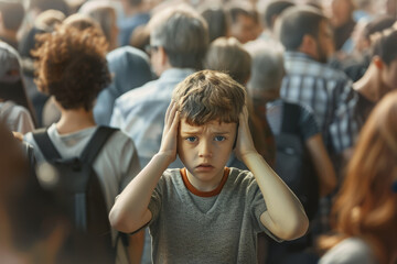 Overwhelmed Child in a Crowd