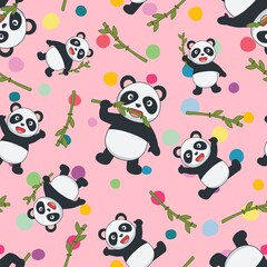 Cute Panda seamless pattern with pink background for kids