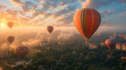 Fototapeta premium Hot air balloons flying over the city