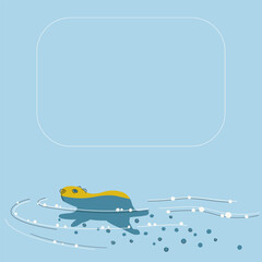 The capybara is swimming. Template for text with a blue background. Vector illustration