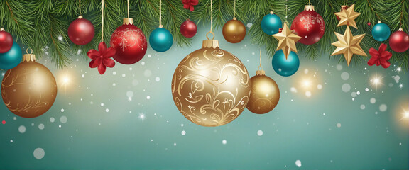 Obraz na płótnie Canvas banner of christmas greeting festive celebration cheerful bokeh light christmas ornate decoration