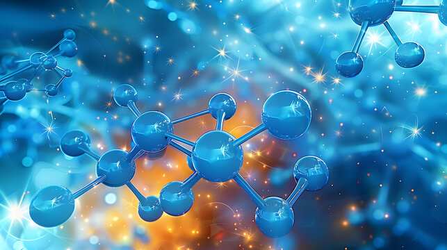 Atoms molecules on abstract background. 3d illustration.