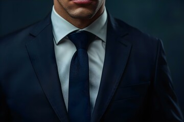 Closeup portrait of a confident businessman in a formal suit exuding leadership and elegance in an office setting. Concept Business, Confidence, Leadership, Formal, Office
