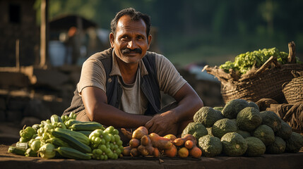 a farmer tending his vegetables. A farmer harvests and sells his produce
