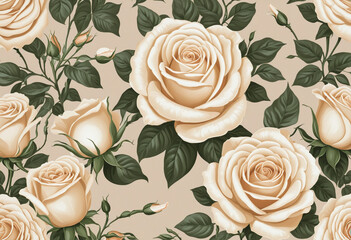 Floral beige roses illustration