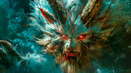 Obraz na płótnie Canvas Fierce mythical beast in water