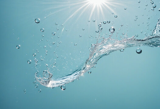 Splashes bouncing on the water's surface and bubbles in the water