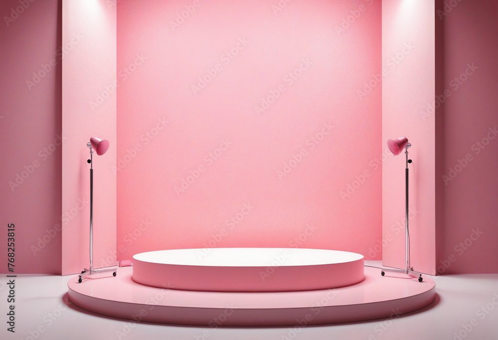 Poster mock up with podium for product display