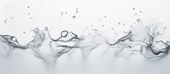 A close up liquid splash of water captured on a monochrome photography, highlighting the transparent materials and artful gesture of the splash on a white background