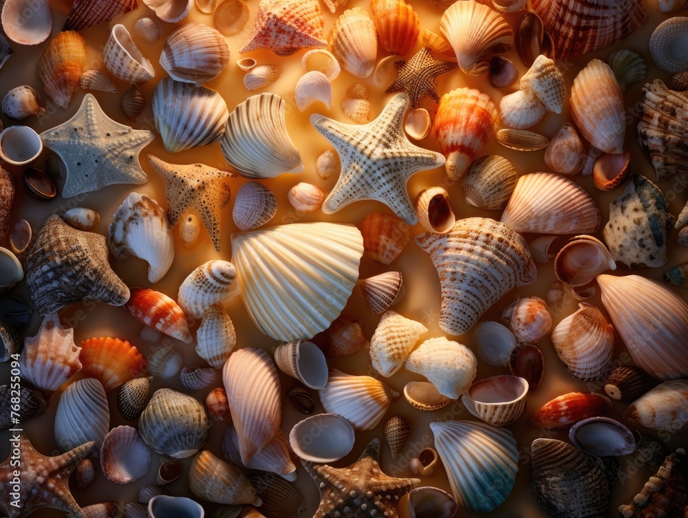 Aufkleber a lot of shells that are on a table. generative ai.