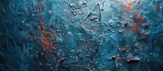 This close-up shot captures a painting covered in water drops, creating a unique texture on the...