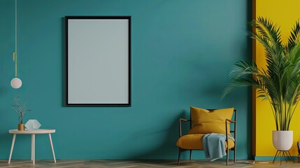 Modern Interior Design Mockup with Empty Frame and Vibrant Colors