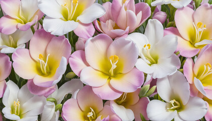 Fototapeta na wymiar collection of soft pastel freesia flowers 