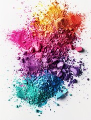 Various vibrant powders scattered in a pile on a clean white table surface
