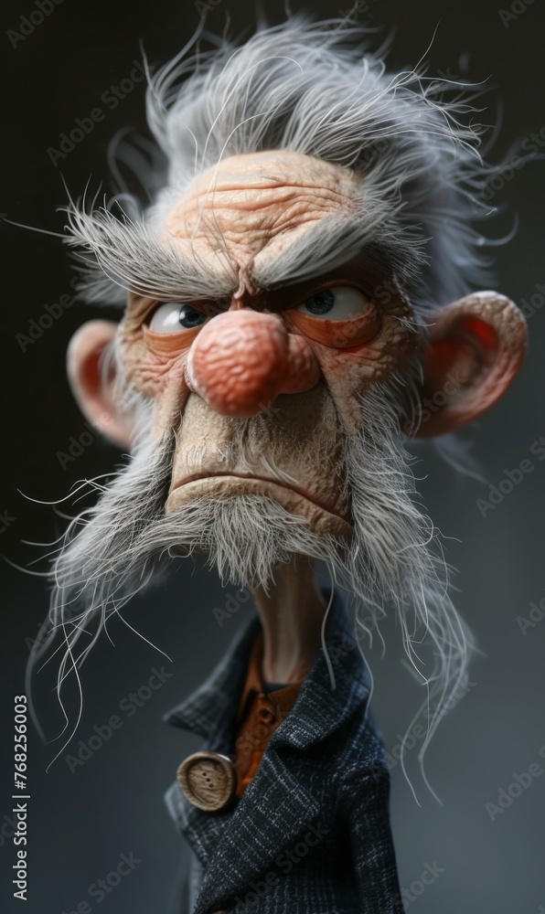 Poster an old man with a beard and a red nose. generative ai.