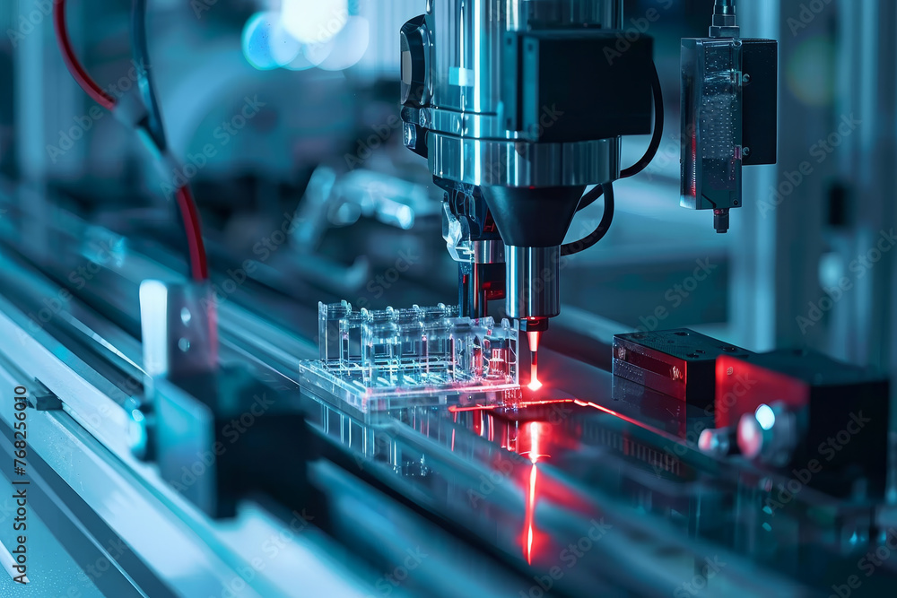 Poster a machine is creating a product with a laser