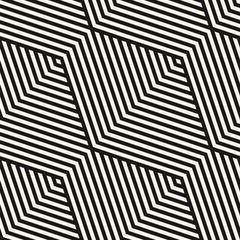 Vector geometric line seamless pattern. Black and white texture with diagonal lines, stripes, chevron, zigzag. Simple abstract modern geometry. Monochrome sporty background. Trendy repeated geo design