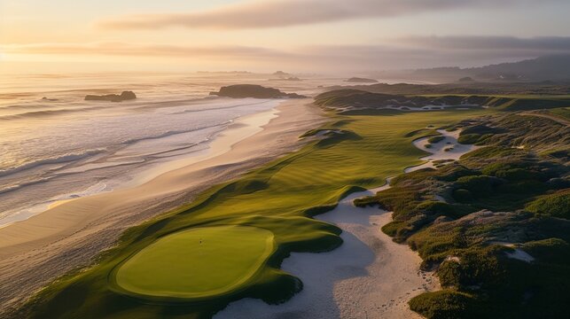 a golf course on the beach with a view of the ocean