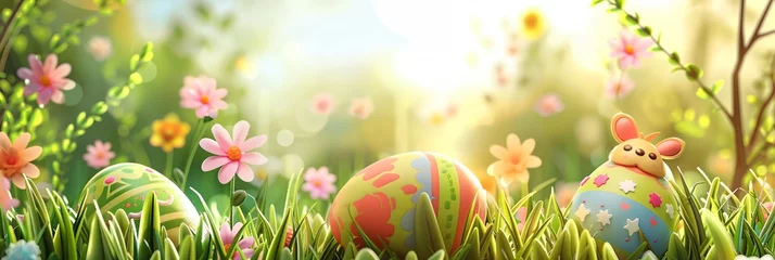 Foto op Plexiglas a bunch of colorful eggs with flowers © progressman